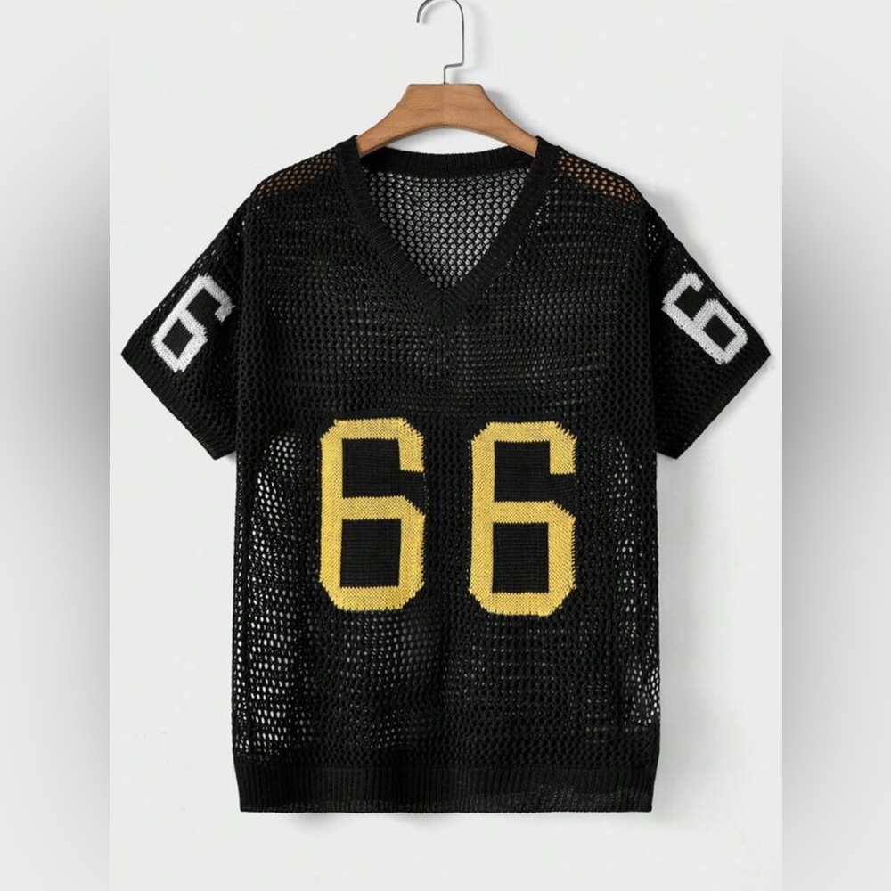 SHEIN Black Mesh Jersey with Yellow Number